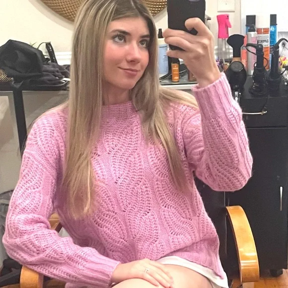 J.Crew classic pink pointelle cable sweater small - Picture 5 of 8